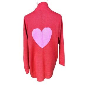 Candace Cameron Bure Heart Open Front Knit Cardigan Sweater Coral Womens Small